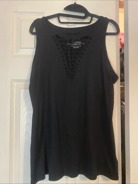 torrid Black Lace-Up Front Tank Top